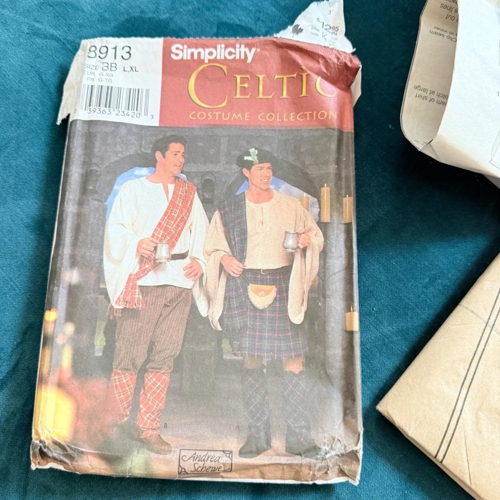 Simplicity 8913 Mens‎ Celtic Costume Pattern Size BB L-XL Kilt Shirt Pants Hat
